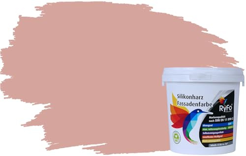 RyFo Colors Silikonharz Fassadenfarbe Lotuseffekt Trend Lachsrot 1l - bunte Fassadenfarbe, weitere Rot Farbtöne und Größen erhältlich, Deckkraft Klasse 1