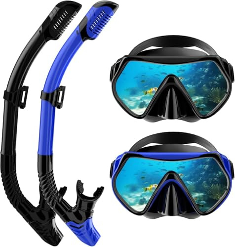 Qheng Schnorchelset Erwachsene Trocken mit Maske & Schnorchel Antibeschlag 180°-Panoramablick Schnorchelset Damen Herren zum Schnorcheln Schwimmen Strandurlaub