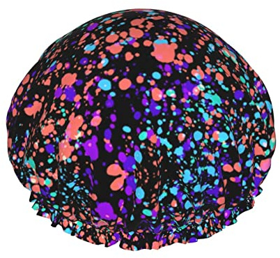 Glow In Dark Splatter Neon Shower Cap Reusable Double Waterproof Layers Bathing Shower Hat Hair Protection Shower Hat