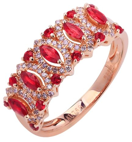 ANAZOZ Engagement Promise Rings for Women Marquise Shape with 0.59ct Created Ruby and Moissanite, 9Kt Rings Rose Gold for Women, Rose Gold, Size V 1/2