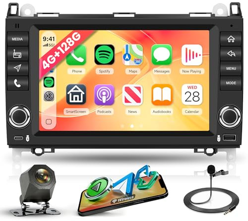 4G+128G Android Autoradio für Mercedes Benz A/B Class W169 W245 B200 W639 Vito Viano W906 Sprinter Wireless Carplay Android Auto 8 Zoll Autoradio mit GPS Navi WiFi Bluetooth FM/RDS/SWC Rückfahrkamera