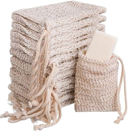 Seifensäckchen Bio, 12 Stück Seifensack Zum Duschen, Natürliches Sisal Seifenbeutel, Sicherer und Langlebiger Sisalfaser Seifensäckchen für Feste Seife (braun)