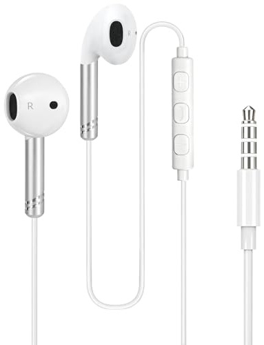 yobola Cuffie con filo Auricolari In-Ear, Cuffiette con Jack 3,5 mm Comodo | per iPhone Samsung Huawei Smartphone Tablet Laptop Gaming MP3/4 Sport, Controllo Chiamate/Volume/Musica, Suono Puro, Bianco