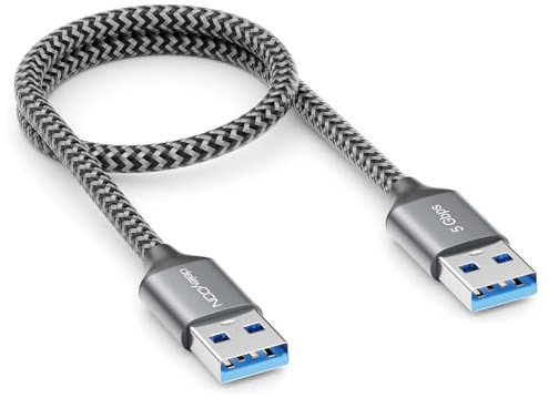 deleyCON 0,30m USB 3.0 Kabel SuperSpeed 5Gbps 2x USB-A Nylon | Kurzes 30cm, Aluminium Stecker, Datenkabel für Laptop, HDD, Drucker, Modems, Festplatten, Kameras usw.