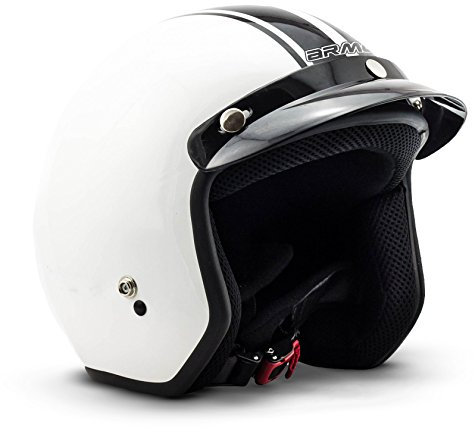 ARMOR HELMETS® AV-47 „White“ · Jet-Helm · Motorrad-Helm Roller-Helm Scooter-Helm Moped Mofa-Helm Chopper Retro Vespa Vintage Pilot Biker Helmet · DOT Schnellverschluss Tasche S (55-56cm)