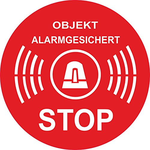 INDIGOS UG - Aufkleber Objekt Alarmgesichert rund 50x50 mm ø 50 mm rot - Sicherheit - - Büro, Firma, Kaufhaus, Hotel, Notausgang