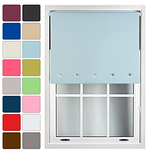 FURNISHED Blackout Blinds Roller Shade Window Blind with Chrome Square Eyelets Customized Width Made to Measure, Duck Egg Blue, 180cm x 165cm