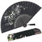 OMyTea Grassflower Folding Hand Held Fan for Women - Chinese/Japanese Vintage Retro Style - With a Fabric Sleeve for Protection (Black)
