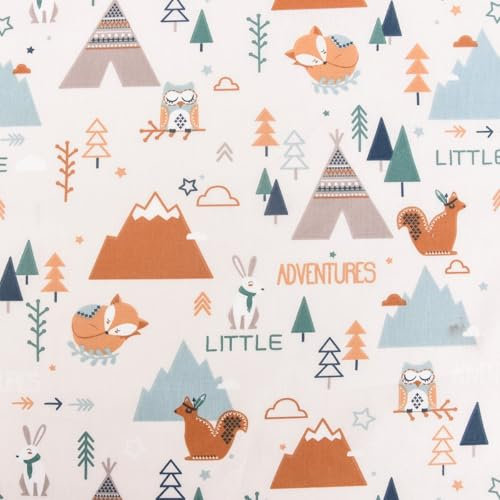 SCHÖNER LEBEN. Baumwollstoff Tiere Indigene Bevölkerung Eule Fuchs Eichhörnchen weiß bunt