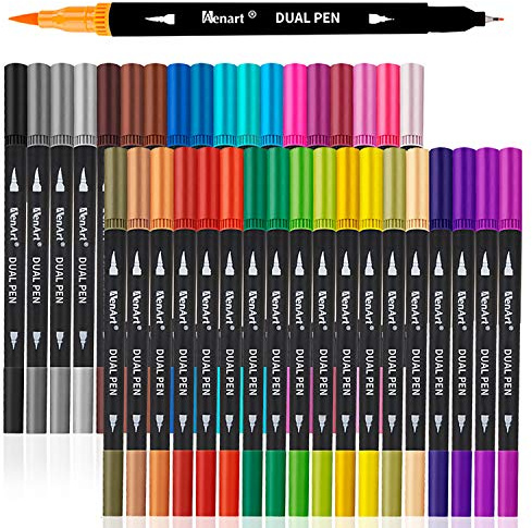 36 Dual Brush Markers for Adult Coloring Books, Double Tip Pens Art Set
