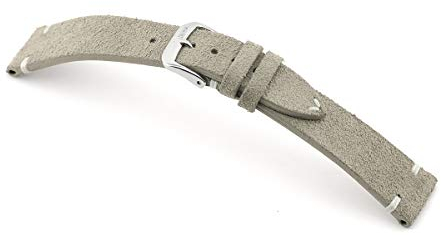 RIOS1931 HUDSON Uhrenarmband Wildleder Handarbeit Made in Germany Klassisch Grau Silberne Schließe, 20mm Band, Grau Silberne Schließe, 20mm, Riemen