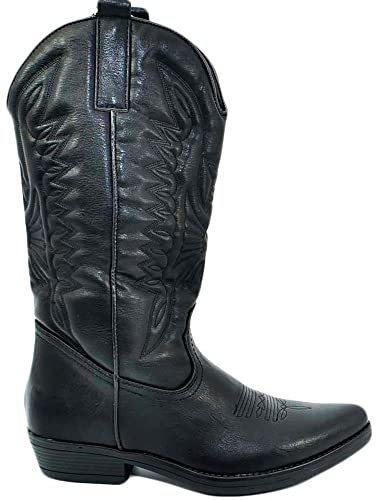 Stivali Donna camperos Texani Stile Western Neri con Fantasia Laser su Pelle Tinta Unita Altezza Polpaccio (36 EU)