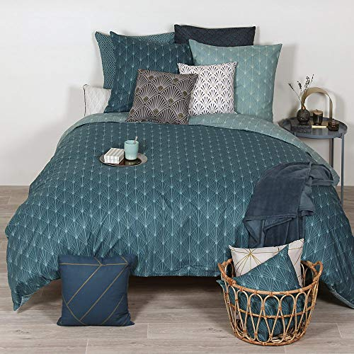 Parure de lit Gatsby géométrique Bleu 240x220 cm Azsy - Sets de Housse de Couette imprimé avec 2 Taies d'oreiller
