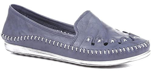 Pavers Leather Slip-On Pumps - Navy Size 5