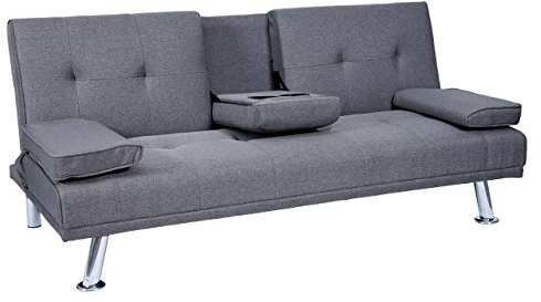 Mendler 3er-Sofa HWC-F60, Couch Schlafsofa Gästebett, Tassenhalter verstellbar 97x166cm - Textil, dunkelgrau