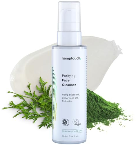 Hemptouch Klärende Gesichtsreinigung 50 ml mit Hanfhydrolat & Chlorella | Mit Zedernholzöl, reinigt die Haut porentief, entfernt Make-up und Unreinheiten und mattiert ölige Partien langanhaltend