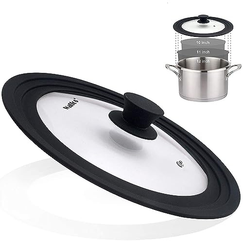Universal Lid for Pots, Pans and Skillets - Tempered Glass with Heat Resistant Silicone Rim, Fits 10, 11 and 12 Diameter Cookware, Round