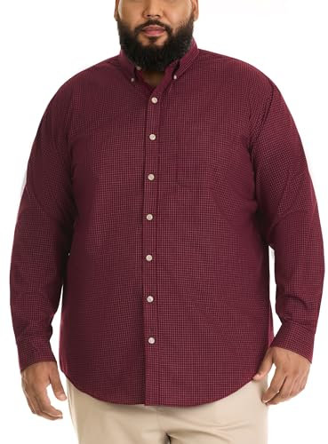 Van Heusen Men's Big and Tall Short Sleeve Check Button Down Shirt, Port Red Minicheck, Large