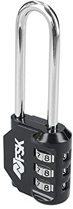 Ferrestock FSKCAN329BK Cadenas à combinaison numérique à 3 chiffres pour bagages, casiers de gym, arc long 55 mm, fabriqué en zinc et arc en acier, noir