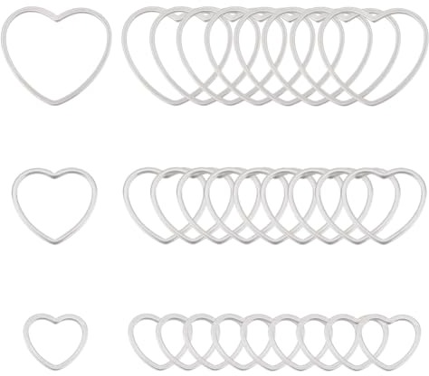 UNICRAFTALE 36Stk 3 Größen Heart Verbindungsringe Edelstahl Herz Charms Metall Hohl Rahmen Verbindungs Anhänger Herz Verbindungsringe Für Armband Halskette Schmuck Herstellung Edelstahl Farbe