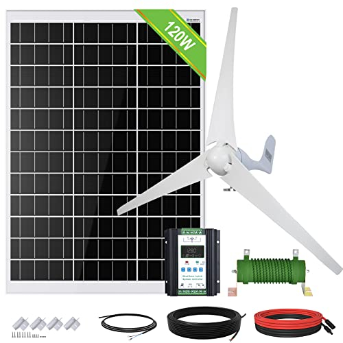 ECO-WORTHY 520W 12V Solarmodul & Windrad System: 400W Windturbine Generator + 120W monokristallines Solarpanel + Hybrid Laderegler für Haushalt, Bauernhof, netzunabhängiges System