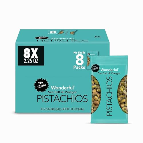 Wonderful Pistachios Sans coquilles, sel de mer et vinaigre, noix de 63,8 g (lot de 8)