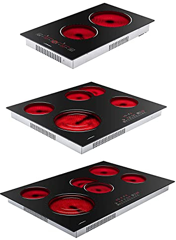 Jago® Table de Cuisson - Vitrocéramique, 2/4/5 Foyers, Encastrable, 3000/6800/8600W, Tactile, Minuterie, Verrouillage Sécurité, Grattoir, 9 Niveaux Puissance - Plaque Électrique