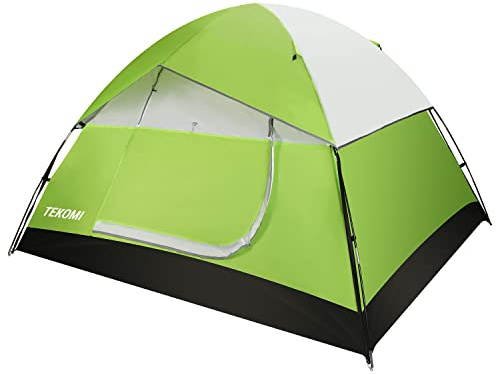 Campingzelt, TEKOMI 4/5 Personen wasserdichtes Familienkuppelzelt mit abnehmbarem Regenfliege, sofortiges Kabinenzelt für 60 Sekunden Aufbau, Wandern im Freien, Dunkelgrün