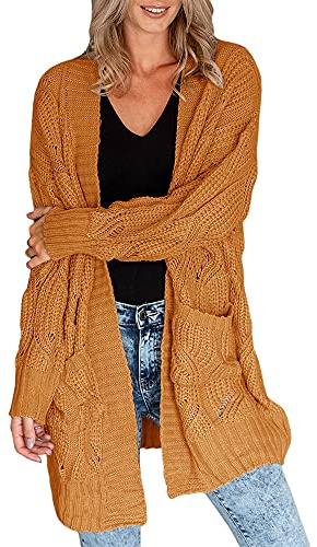 Miladusa Women's Cardigan Sweaters Long Sleeve Plus Size Solid Cable Knit Open Front Outerwear with Pockets