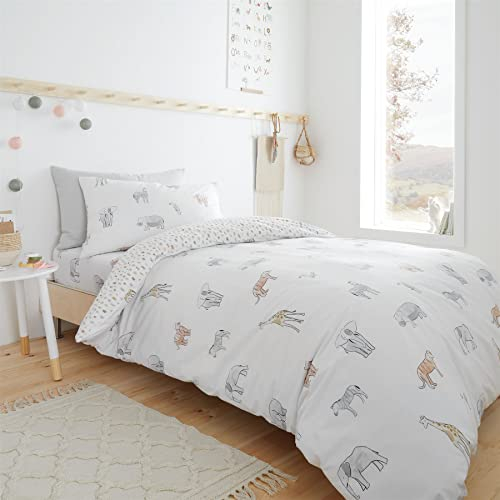 Bianca Zoo Animals Double Cotton Duvet Cover Set with Pillowcases White