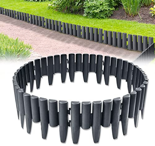 Froadp Rasenkante Kunststoff 28x24cm Plastik Beetumrandung Palisade Mähkante Randstein Flexibler Beeteinfassung Holzoptik Dekorative Garten Zäune für Obstgärten Beet Wege (2,8m=10 Stück, Anthrazit)
