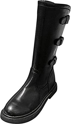 NOAGENJT Stivali con tacco in pelle da donna Stivali lunghi Scarpe Stivali con tacco medio Stivali con fibbia Stivali da donna alti retrò Stivali Neri Giardini