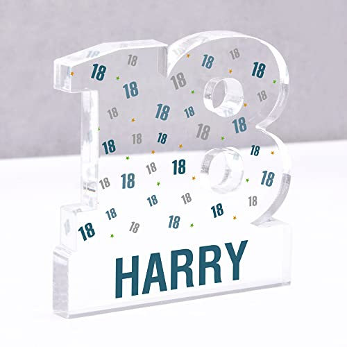 Personalised 18th Birthday Gift For Him, 18th Birthday Age Keepsake For Boys, 18th Birthday Gift For Son Grandson, 18 Acrylic Block, With Grey Bag