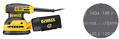 DeWalt Exzenterschleifer (mit Absaugung, Staubfangbehälter, staubgeschütztem Schalter und Getriebegehäuse – 280W – 125mm) DWE6423, Gelb;schwarz & DTM3117-QZ Schleifgitter 125mm K240 10Stk, 6 Stück