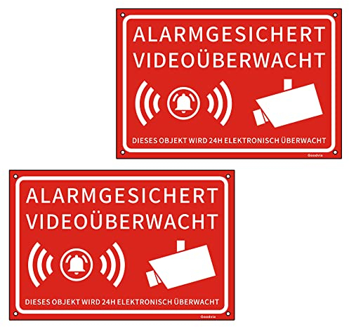 Goodvia Schild Alarmgesichert 20 x 30 cm Schild Videoüberwachung Kunststoff mit Selbstklebend Achtung Vorsicht Videoüberwachung Hinweis Hinweisschild Videoüberwacht