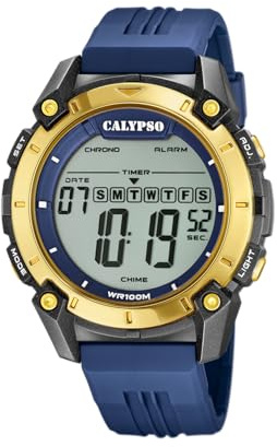 Calypso Digitale Herrenuhr Kautschuk - 10 ATM, Datum, Stoppuhr, Dualzeit, Licht, Alarm, 12/24 Std - K5814 Flash Time
