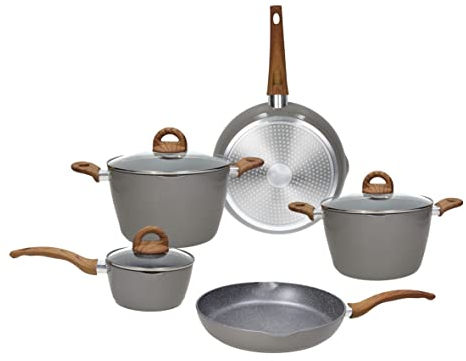 Tognana Natural Love, Batteria di pentole e padelle, Set con 2 padelle, 3 casseruole, 3 coperchi trasparenti, 8 Pezzi, Alluminio, Grigio