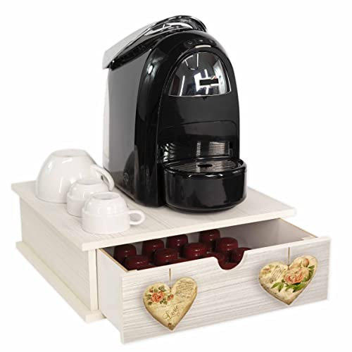 Lupia Contenitore Porta Capsule e Cialde caffè Cassetto ORGANIZER Shabby ROSE HEART 33x33 cm in legno