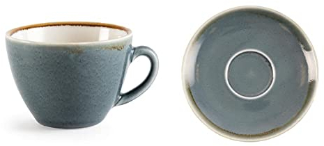 Olympia Kiln Cappuccino Cup - Ocean - Porcelain - 230 ml 8 Oz - 6 pc & Kiln GP347 Cappuccino Saucer Ocean, 140 mm