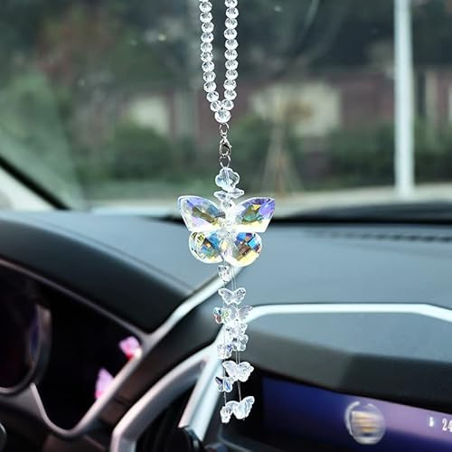 Auto Rückspiegel Ornament,Schmetterling Bling Kristall Auto Anhänger Auto Hängende Anhänger Auto-Dekorationen Charm Auto Rückspiegel Innenraum Dekoration Zubehör für Frauen & Männer