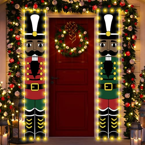 Schwarzer Nussknacker Weihnachtsdekorationen mit Lichtern Afroamerikanischer Nussknacker Veranda Banner Outdoor Balkon Weihnachtsdeko Nussknacker Dekorationen und Zubehör für Home Party