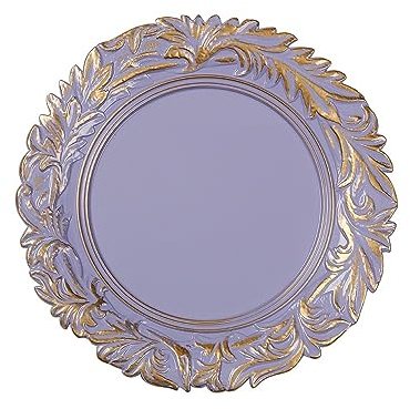 Inge-glas Dekoteller Weihnachtsteller Blätterranke 33cm - Kunststoff Runder Lila Gold Platzteller Deko Teller - Tischdeko Dekoschale Wohnzimmerdeko im Renaissance Stil Weihnachten
