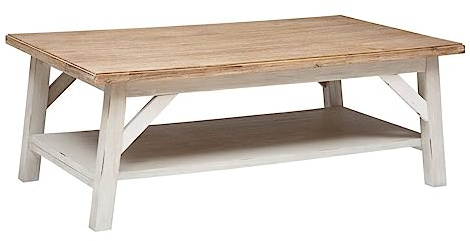 Atmosphera – Olbia Rechteckiger Couchtisch, Holz und Weiß – 120 x 70 cm – Akazie, Doppelablage – Fürs Wohnzimmer, Bohème-Stil