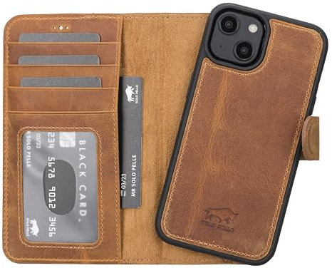 Solo Pelle Lederhülle kompatibel für iPhone 15 in 6.1 Zoll abnehmbare Hülle (2in1) inkl. Kartenfächer für das original Apple iPhone 15 (Camel Braun)