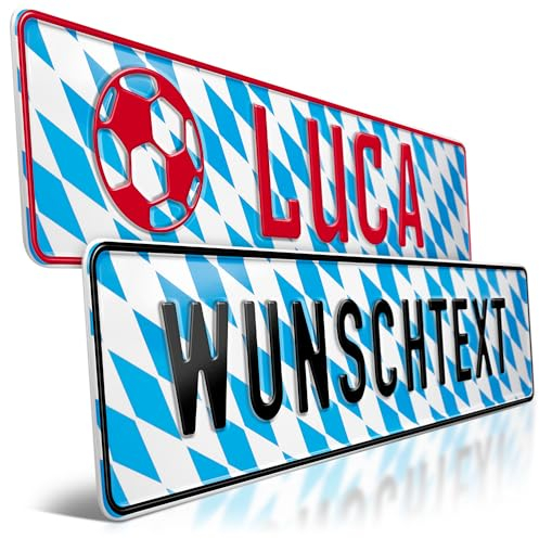 schildEVO Bayern-Schild geprägt | Bayernraute | Aluminium Namens-Schild | Fun-Kennzeichen mit Wunschtext | Freistaat Bayern