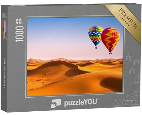 Puzzle 1000 Teile XXL „Beeindruckende Aussicht auf Sanddünen, Heißluftballons in der Sahara, Marokko“ – aus der Puzzle-Kollektion Wüste