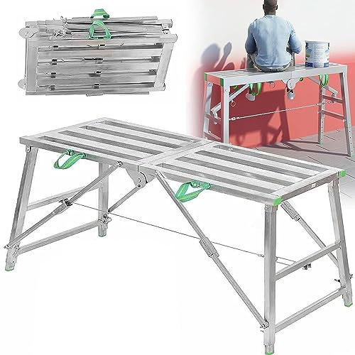 Trittleitern Gerüstplattform Mehrzweck-Gerüstleiter aus Stahl, tragbare klappbare Arbeitsplattform, klappbare Aluminiumleiter, tragbare Hochleistungs-Trockenbaubank mit rutschfesten Füßen (Größe: 14