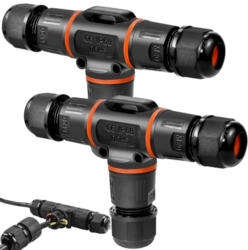 Kabelverbinder Wasserdicht IP68, 2 Stück T-Form Verteilerdose Klemmdose, Verbindungsmuffe für Erdkabel, 3-Polig Erdkabel Verbindungsmuffe für Ø3-12 mm Kabeldurchmesser