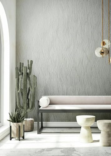 Novamur Vliestapete Wellen Streifen Linien Struktur Creme Grün Metallic 82401