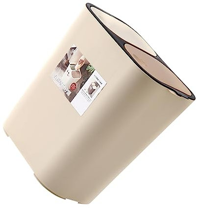 Garneck Poubelle Classée à Double Compartiment Avec Couvercle Poubelle De Cuisine Plastique Pour Séparation Des Déchets Humides Et Secs Beige